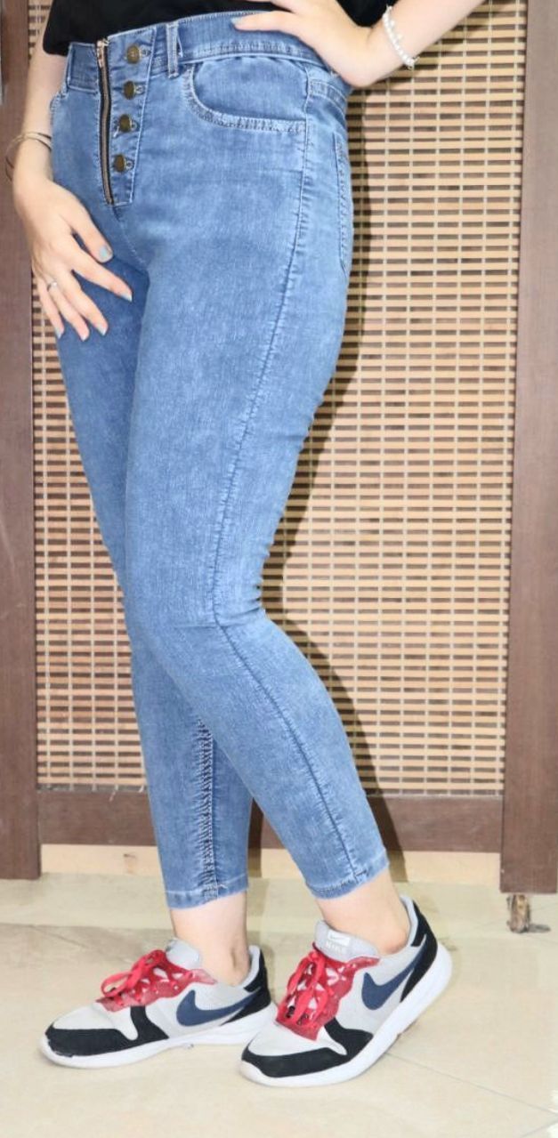 شلوار جین کاغذی مدل دکمه ایی زیپ دار قد 90