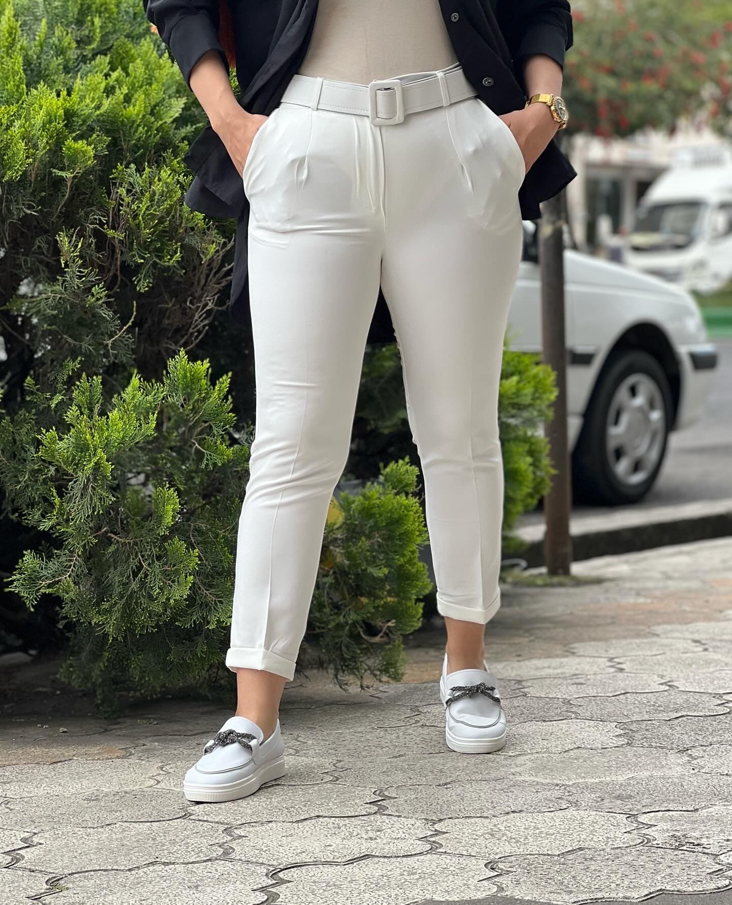 شلوار مازراتی کمربندی دمپا چاکدار قد 90