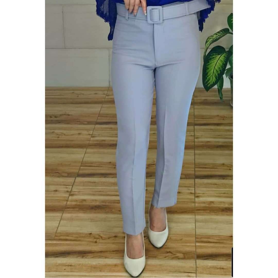 شلوار مازراتی کمربند دار دمپا چاکدار رنگ طوسی